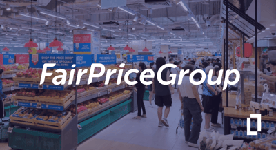 FairPrice Group supermarket interior with shoppers and fresh produce — Terrascope case study hero image.