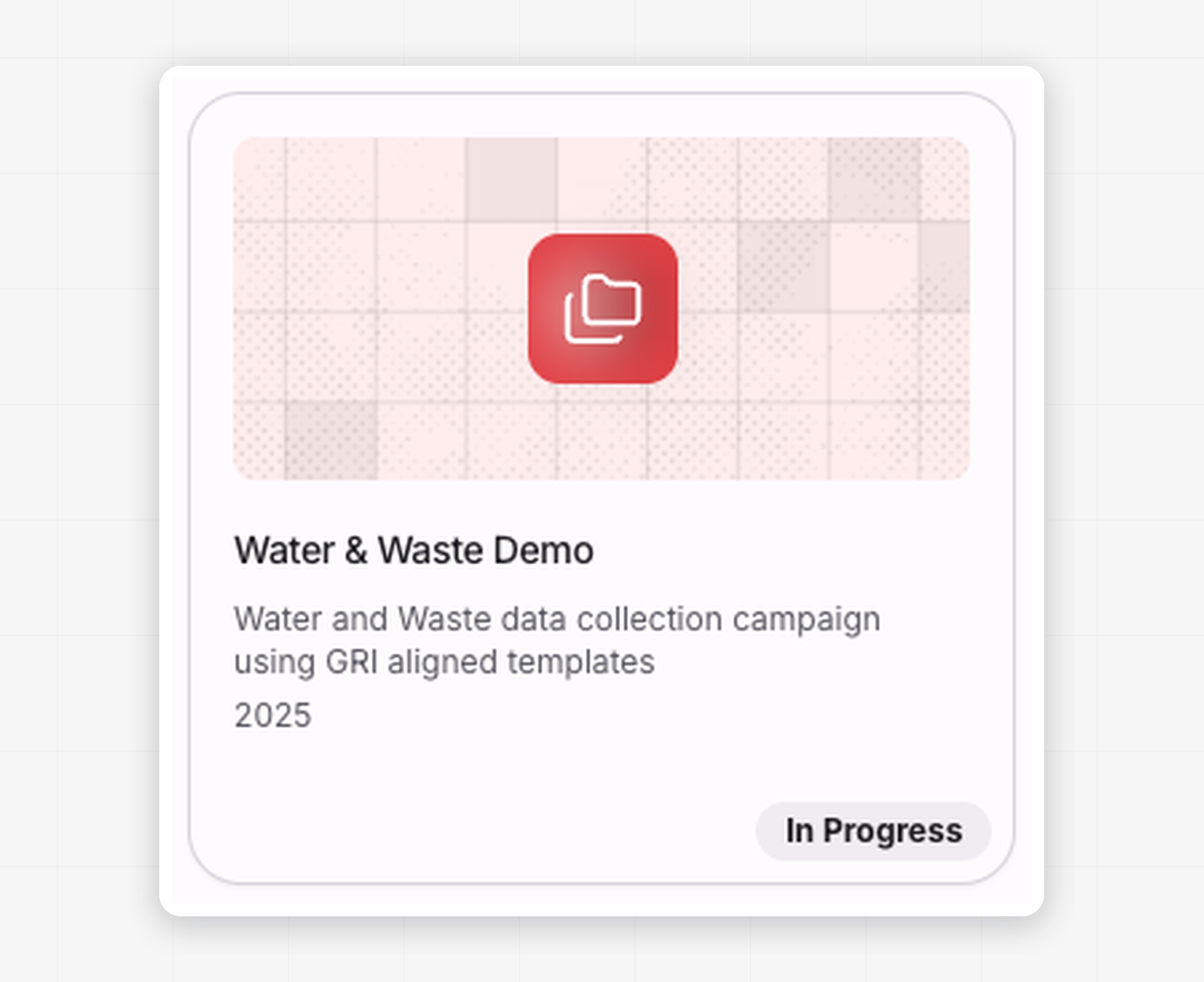 Terrascope data collection campaign card for a water and waste demo using GRI-aligned templates